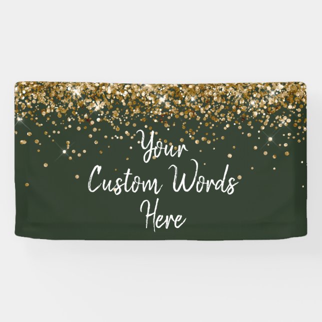 Custom Hunter Green Gold Birthday Party Photobooth Banner (Horizontal)