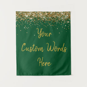 Custom Hunter Green Gold Birthday Party Photobooth Tapestry