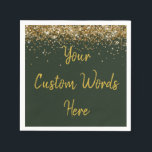 Custom Hunter Green & Gold Glitter Birthday Party Napkin<br><div class="desc">personalised sweet 16 paper napkin,  personalised 1st 15th 16th serviette,  wedding reception cocktail hen do,  quinceanera mis quince for her,  couple rehearsal dinner vow renewal,  daughter bridal shower high school,  son college graduate baby boy,  25th anniversary 30th 40th 50th,  girl bachelorette weekend night 18th,  20th 21st wife husband graduation</div>