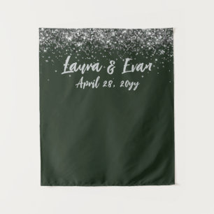 Custom Hunter Green Silver Wedding Photobooth Prop Tapestry