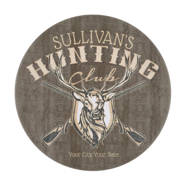 Custom Hunter NAME Deer Trophy Rifle Hunting Club Cutting Board (Front)