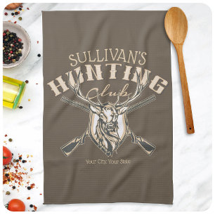 Custom Hunter NAME Deer Trophy Rifle Hunting Club Tea Towel