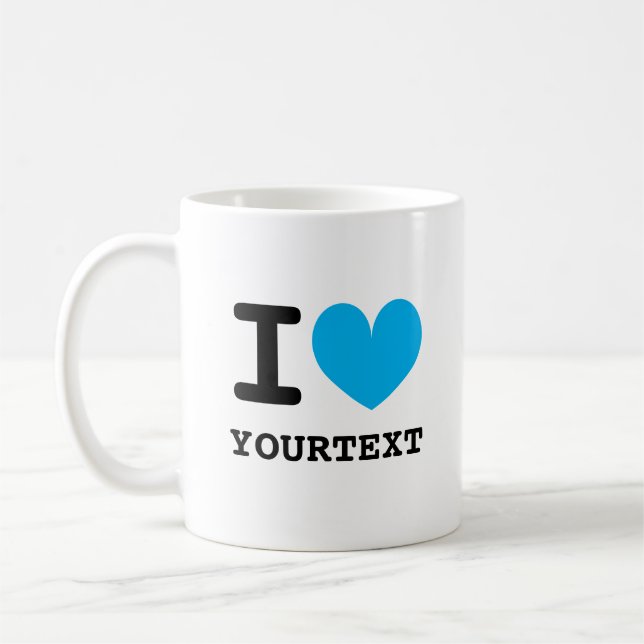 Custom I heart coffee mug with blue love icon (Left)