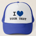 Custom I HEART trucker hat with blue love icon<br><div class="desc">Custom I HEART trucker hat with blue love icon. Make your own personalised cap with this blank template. Custom colour heart with black typography.</div>