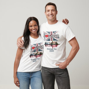 Custom I Love London Skyline Union Jack Souvenir T-Shirt