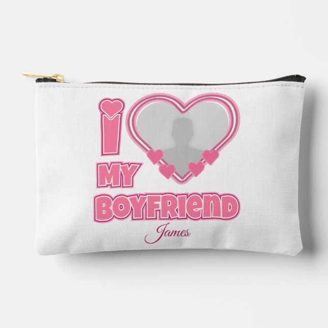 Custom I Love My Boyfriend – Add Photo & Name Accessory Pouch (Front)