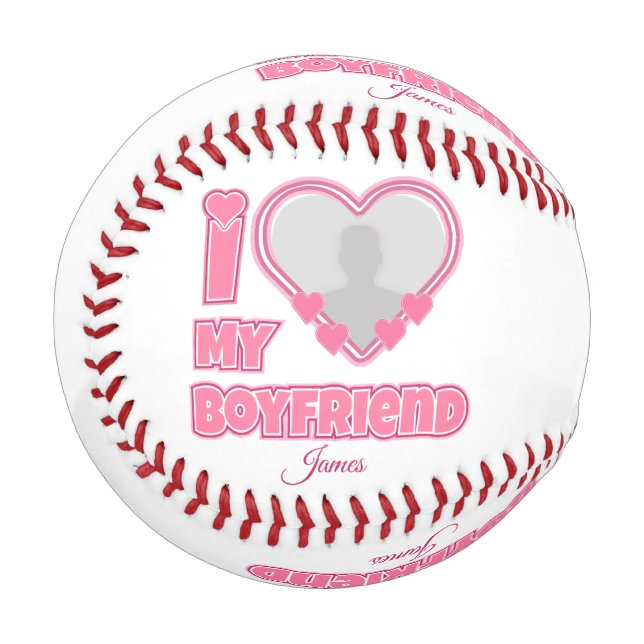 Custom I Love My Boyfriend – Add Photo & Name Baseball (Front Left)