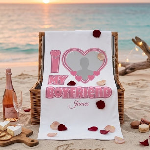 Custom I Love My Boyfriend – Add Photo & Name Bath Towel