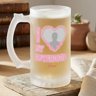Custom I Love My Boyfriend – Add Photo & Name Frosted Glass Beer Mug