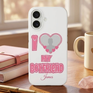 Custom I Love My Boyfriend – Add Photo & Name iPhone 16 Case