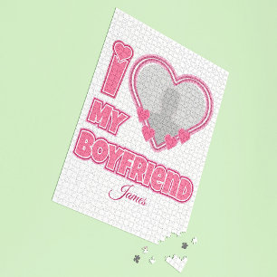 Custom I Love My Boyfriend – Add Photo & Name Jigsaw Puzzle