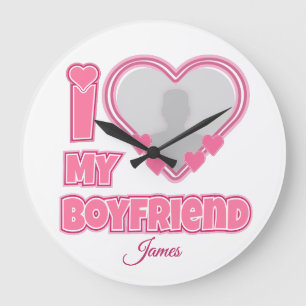 Custom I Love My Boyfriend – Add Photo & Name Large Clock