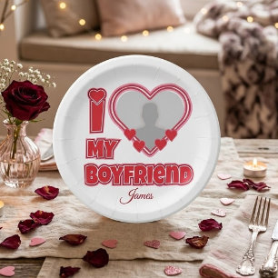 Custom I Love My Boyfriend – Add Photo & Name Paper Plate