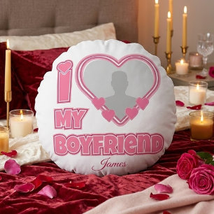 Custom I Love My Boyfriend – Add Photo & Name Round Cushion