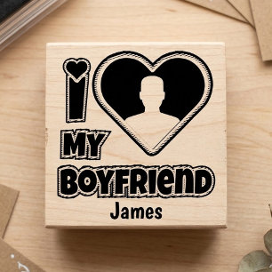 Custom I Love My Boyfriend – Add Photo & Name Rubber Stamp
