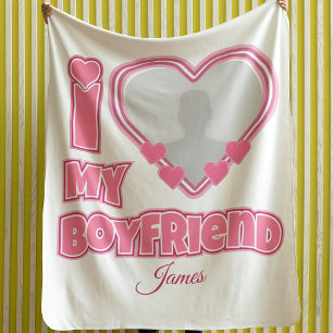 Custom I Love My Boyfriend – Add Photo & Name Sherpa Blanket