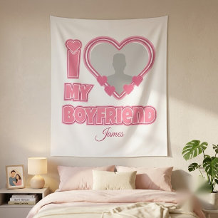 Custom I Love My Boyfriend – Add Photo & Name Tapestry