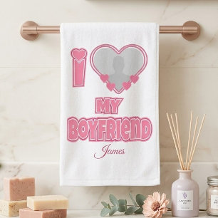 Custom I Love My Boyfriend – Add Photo & Name Tea Towel