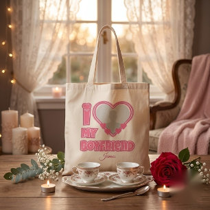 Custom I Love My Boyfriend – Add Photo & Name Tote Bag