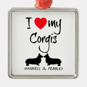 Custom I Love My Corgis Metal Tree Decoration