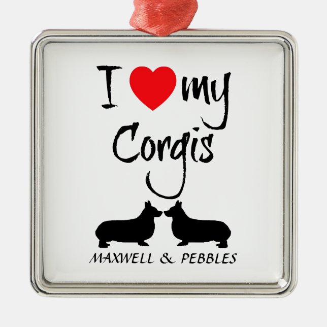 Custom I Love My Corgis Metal Tree Decoration (Front)