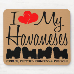 Custom I Love My Four Havaneses Mouse Mat