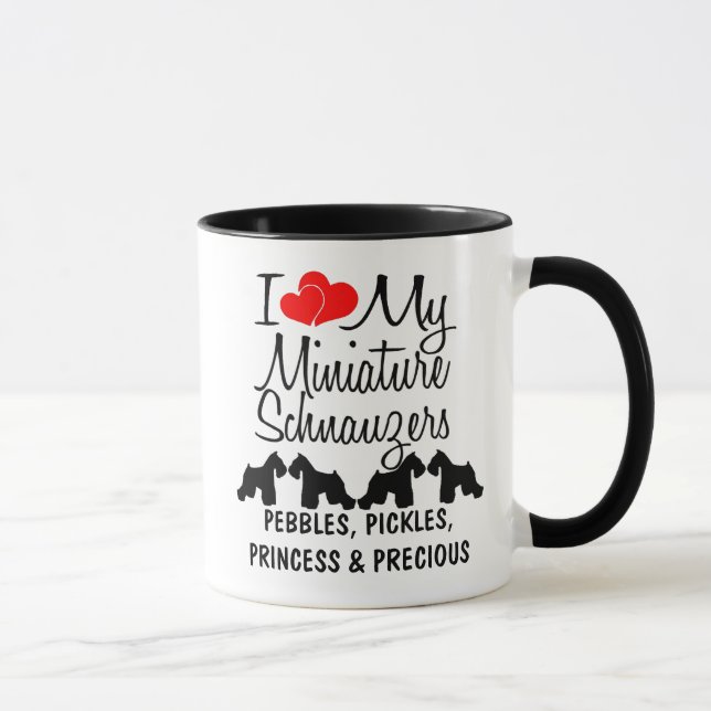 Custom I Love My Four Miniature Schnauzers Mug (Right)