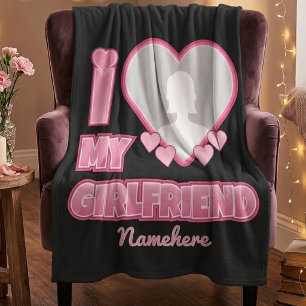 Custom I Love My Girlfriend – Add Photo & Name Fleece Blanket