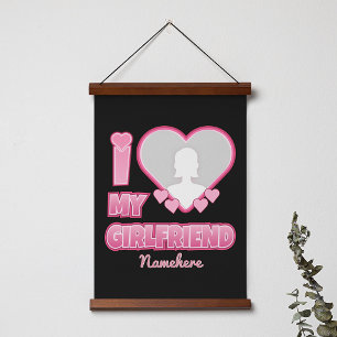 Custom I Love My Girlfriend – Add Photo & Name Hanging Tapestry
