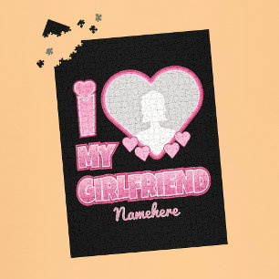Custom I Love My Girlfriend – Add Photo & Name Jigsaw Puzzle