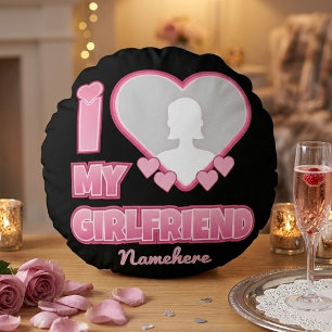 Custom I Love My Girlfriend – Add Photo & Name Round Cushion