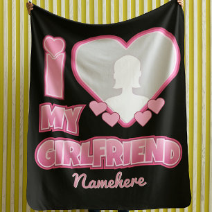 Custom I Love My Girlfriend – Add Photo & Name Sherpa Blanket