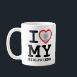 Custom I love my girlfriend photo text Coffee Mug<br><div class="desc">Create your own black and red I Love My Girlfriend custom Photo and Text mug with this modern and funny shirt template featuring a cool slab serif font and girlfriend photo into a huge red heart. Add your own photo, your name or any personalised text. The "I love My Girlfriend"...</div>