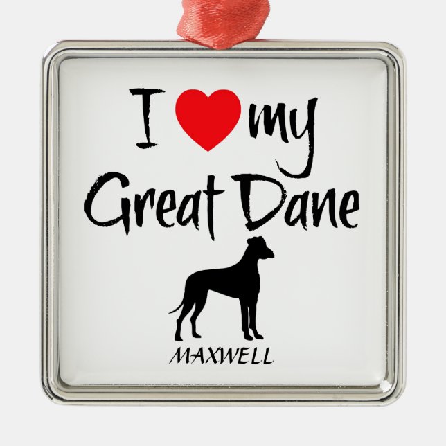 Custom I Love My Great Dane Metal Tree Decoration (Front)