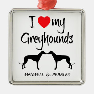 Custom I Love My Greyhound Dogs Metal Tree Decoration