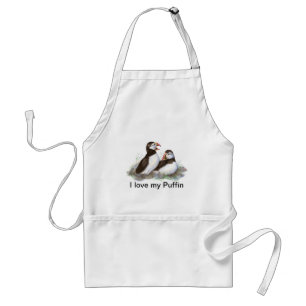 Custom "I love my Puffin", Cute Watercolor Puffins Standard Apron