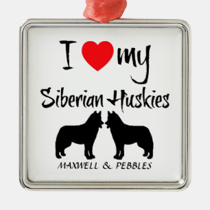 Custom I Love My Siberian Huskies Metal Tree Decoration