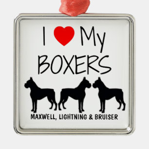 Custom I Love My Three Boxers Metal Tree Decoration
