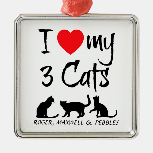 Custom I Love My Three Cats Metal Tree Decoration (Front)