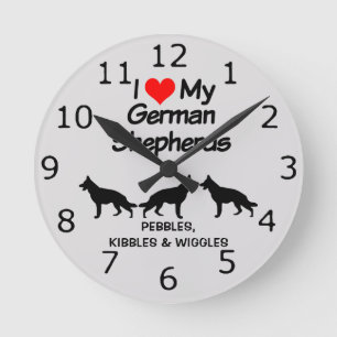CUSTOM I Love My Three German Shepherd Dogs Round Clock