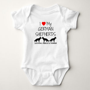 Custom I Love My THREE German Shepherds Baby Bodysuit