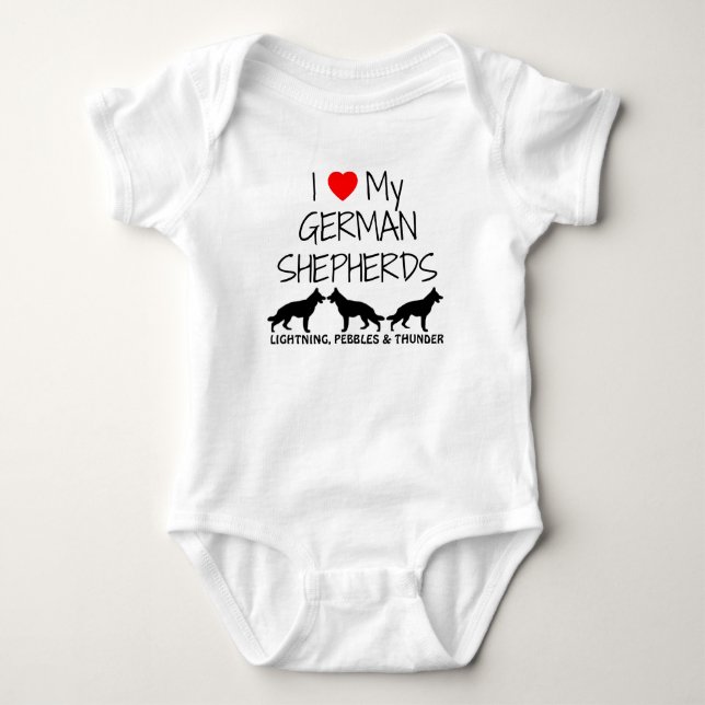 Custom I Love My THREE German Shepherds Baby Bodysuit (Front)