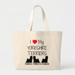 Custom I Love My Three Yorkshire Terriers Large Tote Bag