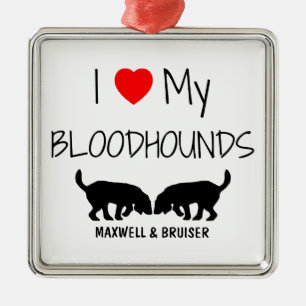 Custom I Love My Two Bloodhounds Metal Tree Decoration