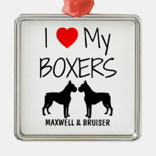 Custom I Love My Two Boxers Metal Tree Decoration