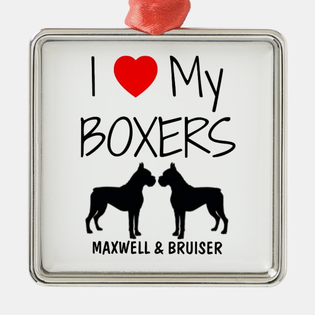 Custom I Love My Two Boxers Metal Tree Decoration (Front)
