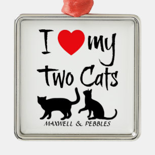 Custom I Love My Two Cats Metal Tree Decoration