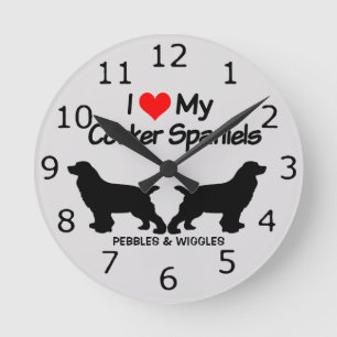 CUSTOM I Love My Two Cocker Spaniel Dogs Round Clock