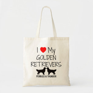 Custom I Love My Two Golden Retrievers Tote Bag