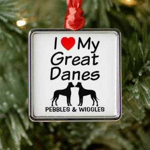 Custom I Love My Two Great Dane Dogs Metal Tree Decoration